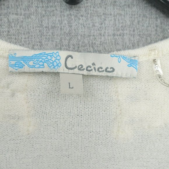 Cecico Blouse Womens Large White Long Sleeve Keyhole Cut Out Stretch - Picture 3 of 9